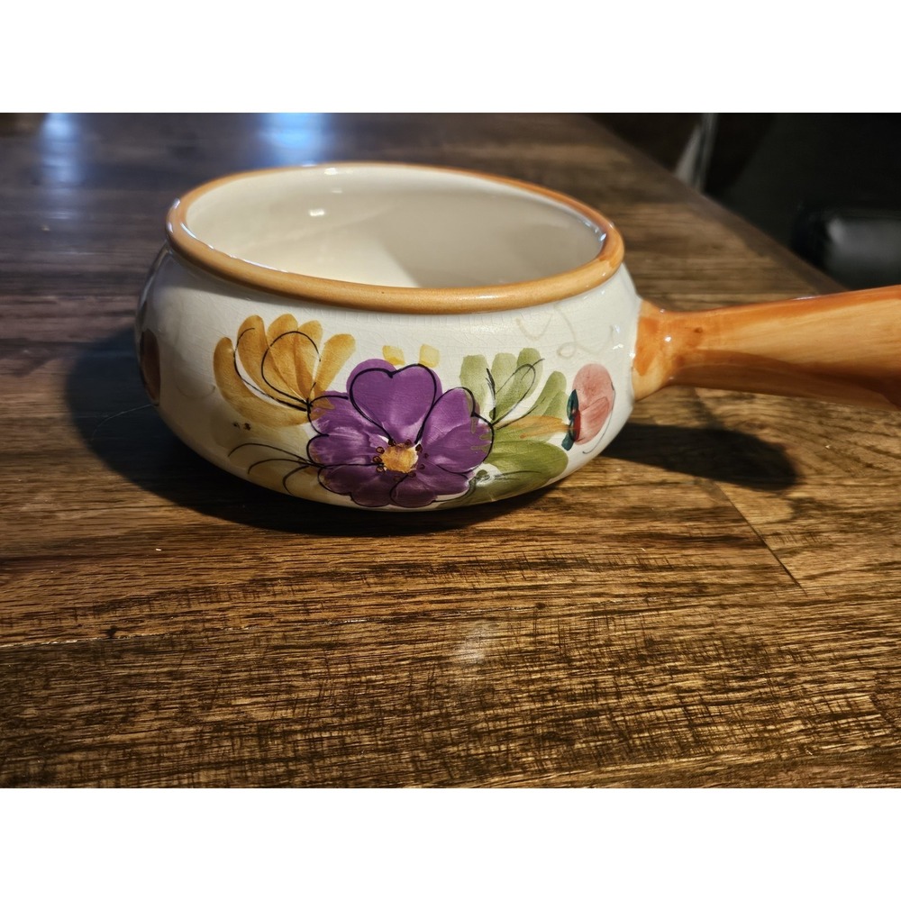 Fitz and Floyd Hand Painted Portugal Floral Ceramic Soup Bowl w/Handle Vintage